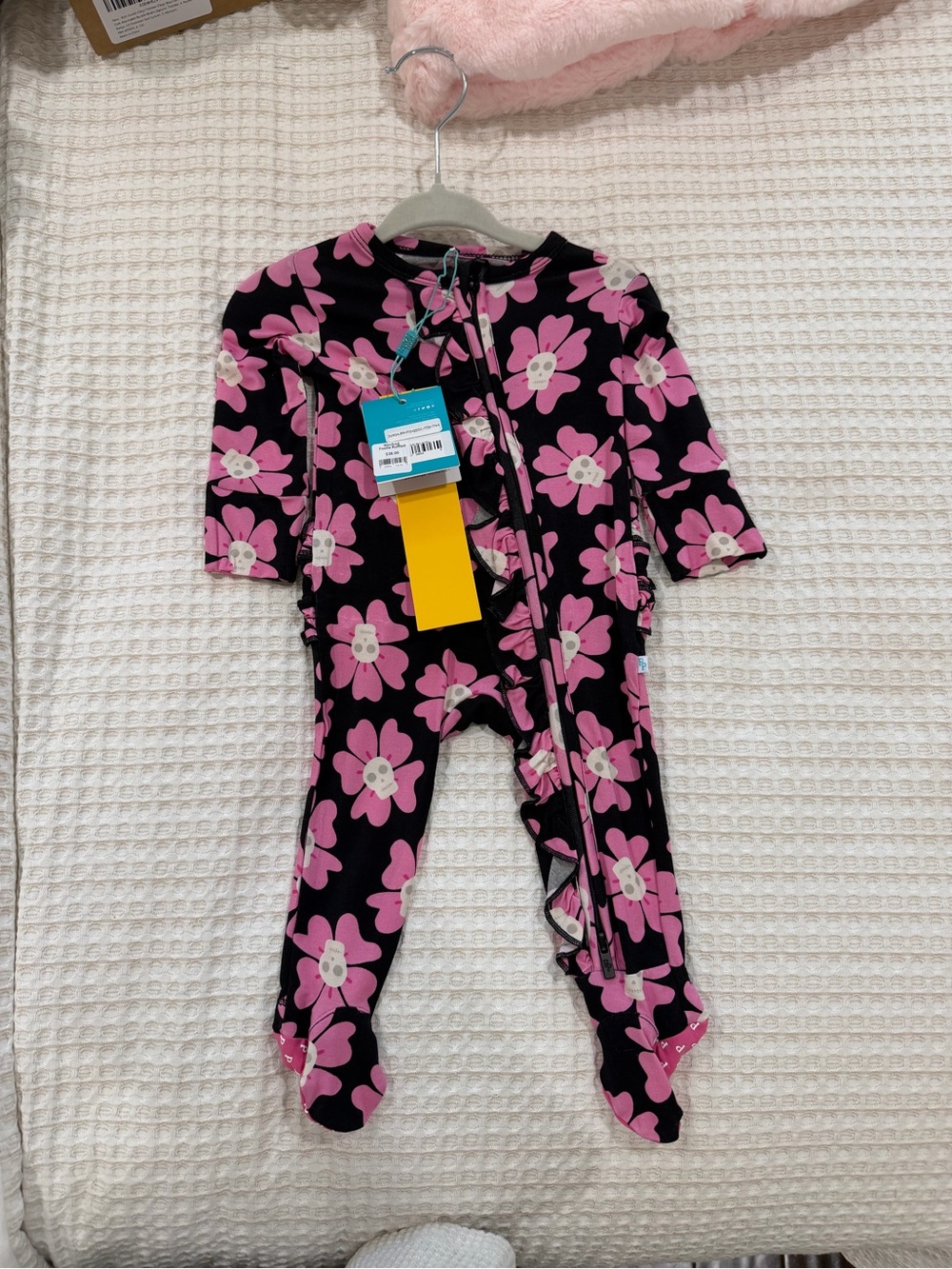Posh Peanut Black Footed One-Piece with Pink Floral Print